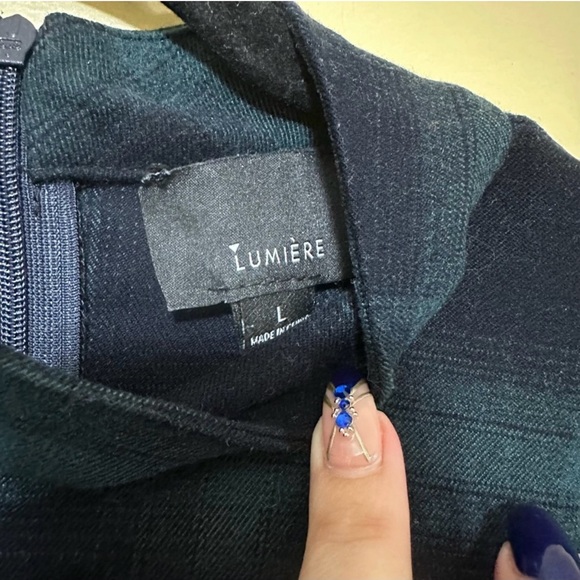 Lumiere Flare Sleeve Buffalo Plaid Mock Neck Mini Dress Women L Green - Picture 3 of 6